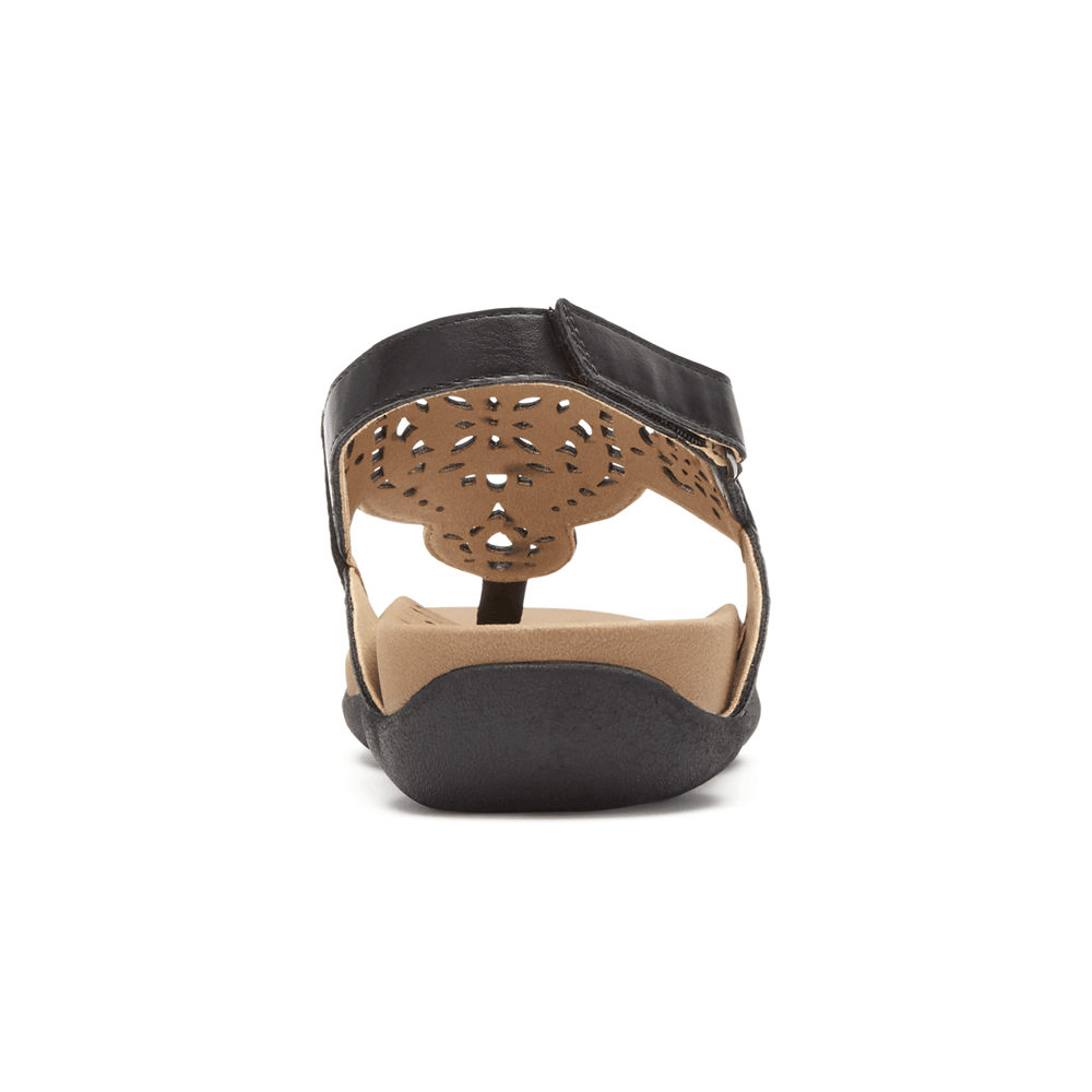 Womens Sandals - Rockport Ridge Circle Cutout Thong - Black - XLSP73801